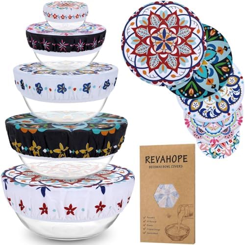 5Pcs Reusable Beeswax Elastic Bowl Covers for Bread Proofing and Food Cover by Revahope