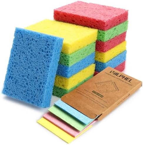 12 Counts Multipurpose Kitchen Sponges Pack Compostable Biodegradable Compressed Cellulose Sponges 18X Super Absorbent POP UP Eco Sponge for Household Use by NaturalSponges