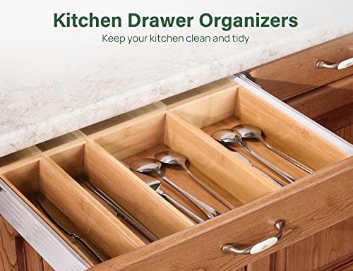 Kootek 8Pcs Bamboo Drawer Organizer 4-Size Kitchen Storage Box for Flatware - Image 5