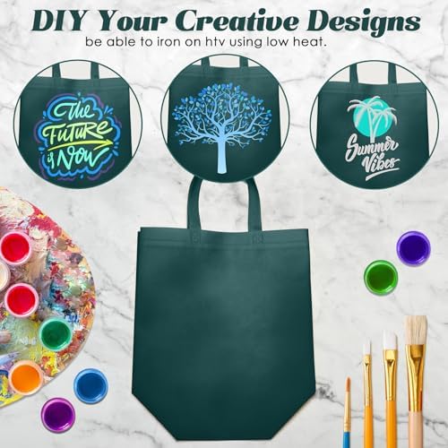 Reginary 50 Pcs Reusable Tote Bags Shopping Bags Non Woven, Dark Green - Image 6