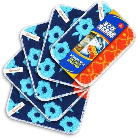 Amarelle GEN II Dish Washing Scrubbers (5-Pack) 2-in-1, Made in Green Kitchen Scrubbers for Dishes, Non Scratch Pot & Pan Scrubber, Dual-Sided Heavy-Duty Scouring Pads, Reusable (Nordic Folk) by Amarelle