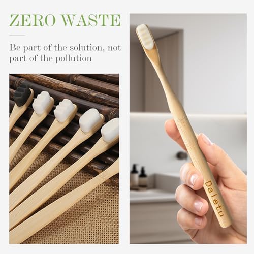 Daletu Extra Soft Bamboo Toothbrushes for Sensitive Gums, 20000 Extra Soft Bristle Toothbrushes for Adults, Eco-Friendly, Natural Wooden Organic Micro Nano Bamboo Bristle Toothbrush - 4 Pack - Image 6