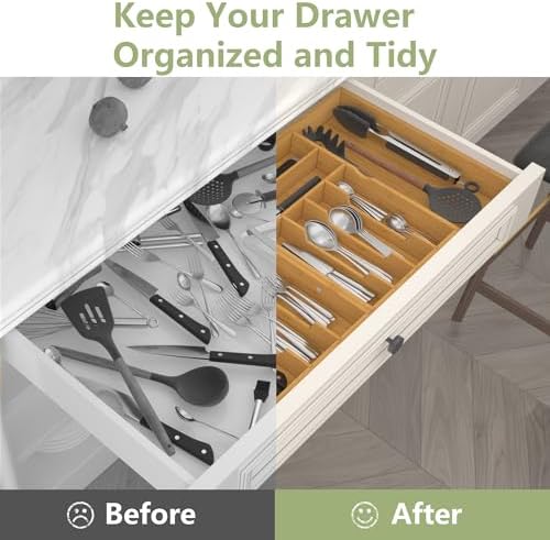 Suli Extra Large Silverware Drawer Organizer,Expandable 22in to 37in,Bamboo - Image 6