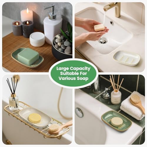 2 Pack Ceramic Soap Dish for Cleaner Shower, Decorative Soap Holder for Bar Square Shampoo or Sponge, Cute Shower Soap Dish Soap Saver Tray Container for Bathroom Kitchen Sink, Easy to Clean - Image 7
