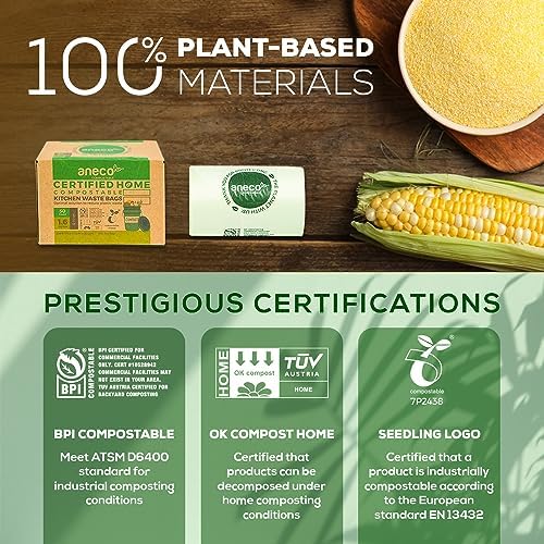 ANECO 100% Home Compostable Food Waste Bags, 1.6 Gallon, 50 Count - Image 3