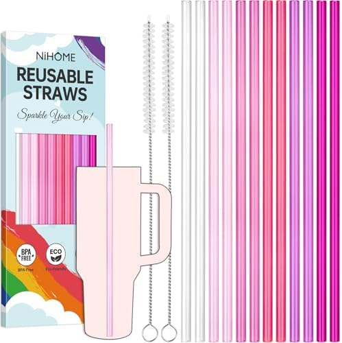 NiHome 12-Pack Plastic Reusable Straws Fit for Stanley 40 30 64 oz Tumbler by NiHome