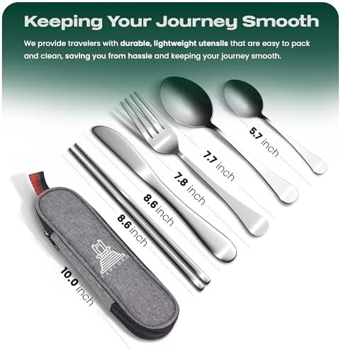 Taplord Portable Travel Silverware Set With Case, Includes 5 Pcs of Travel Utensils With Case, Stainless Steel Flatware Set For Camping, Easy to Travel, Lightweight (Silver), Medium, TL-05S - Image 2