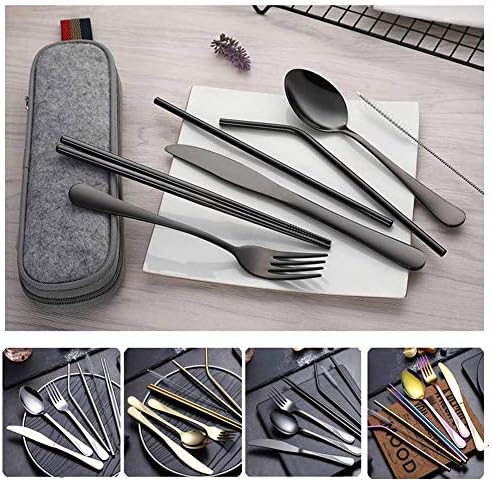 Travel Utensils Set with Case Reusable Stainless Steel Silverware Flatware Set 9 Pcs Portable Cutlery Eating Utensils Set for Lunch Boxes Workplace Camping School, Dishwasher Safe (Multi) - Image 2