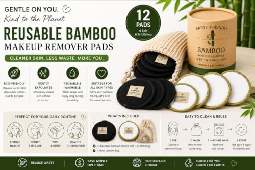 Reusable Bamboo Makeup Remover and Exfoliating Pads- Eco-Friendly, Reusable and Washable Facial Cleansing Pads (12 Pack) - Image 5