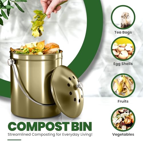 Utopia Kitchen Countertop Compost Bin 1.3 Gallon, Stainless Steel, Gold - Image 4