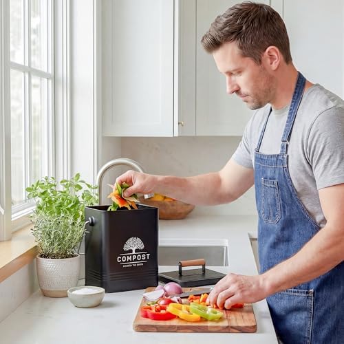 PERFNIQUE Kitchen Compost Bin, 1.7 Gallon Countertop Compost Bin with Lid, Indoor Compost Bin Includes 2 Carbon Filters, Small Compost Bucket, Food Waste Bin for Kitchen with Trash Bags (Matte Black) - Image 6