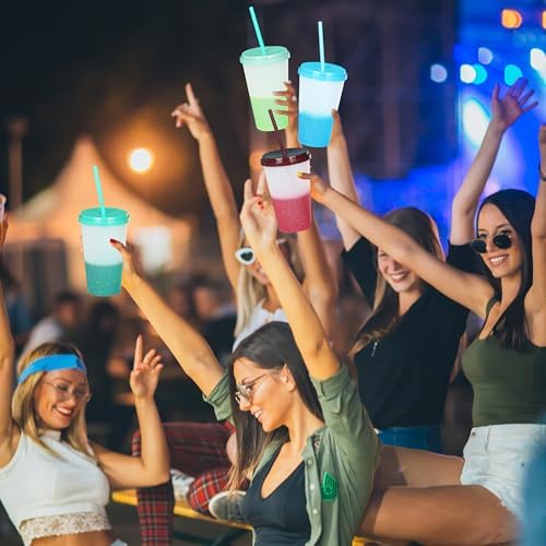 Color Changing Cups, 12 Pack 24oz Plastic Tumblers, Reusable Iced Coffee & Smoothie Cups with Lids and Straws for Parties and Travel (Bright, 12 Pack) - Image 6