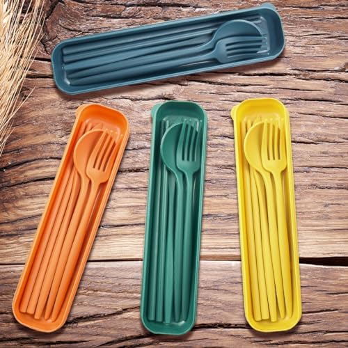 ELANE 4 Sets Reusable Travel Utensils Set with Case,Camping Cutlery Set Reusable Cutlery Set with Case,Utensil Sets for Lunch Picnic Daily Use Outdoor - Image 3