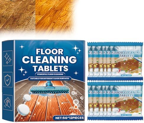 Effervescent Floor Cleaning Tablets, Floor Cleaner Tablets, Floor Cleaning Solution for Mopping, Hardwood, Tile and Vinyl Floors, Quick Dry, No Residue, Fresh Lemon Scent (1Box/12Tablets) by Unknown