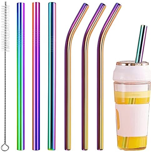 Vinaco 6 Pack 0.4" Wide Bore Reusable Stainless Steel Smoothie Straws by LightingMadeSimple