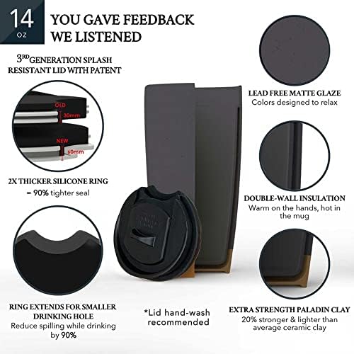 Mora Double Wall Ceramic Coffee Travel Mug with Lid, 14 oz, Portable, Microwave, Dishwasher Safe, Insulated Reusable Tall Cup, Splash Resistant Lid - To Go Tumbler for Car Cup Holder, Nightwaves - Image 4