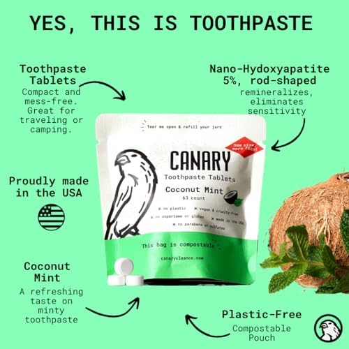 Canary Nano Hydroxyapatite Toothpaste Tablets Coconut Mint - Remineralizing, Fluoride Free, All Natural Tabs with Xylitol - Great for Travel, Plastic Free - 189 Count - Image 2
