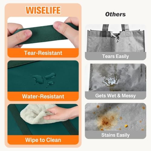 WISELIFE Reusable Grocery Bags, Foldable, Lasting Use, 35L, 4 Pack, Green - Image 2