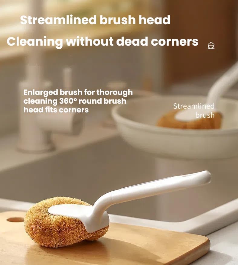 Natural Coconut Fiber Pot Scrubber with Handle – Multi-Surface Cleaning Brush for Pots, Pans, Stovetops, Kitchen Surfaces – Eco-Friendly Dishwashing Brush - Image 4