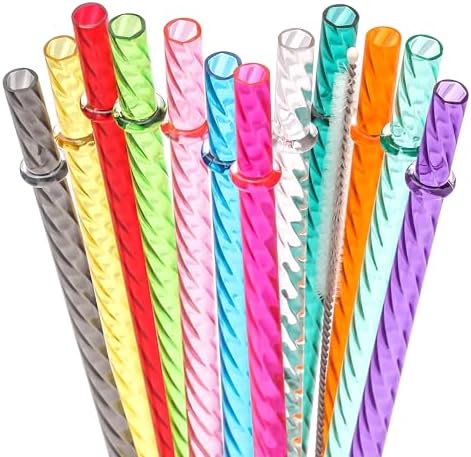 Dakoufish 13 Inch Long Reusable Clear Plastic Replacement Drinking Straws for 32 oz,40 oz & 100 oz Jar/Tumblers, Set of 12 Swirl Straws With Cleaning Brush (13inch,12color) by Dakoufish