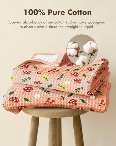 Miss Adola 370GSM Cotton Waffle Kitchen Towels, Mushroom - Image 3