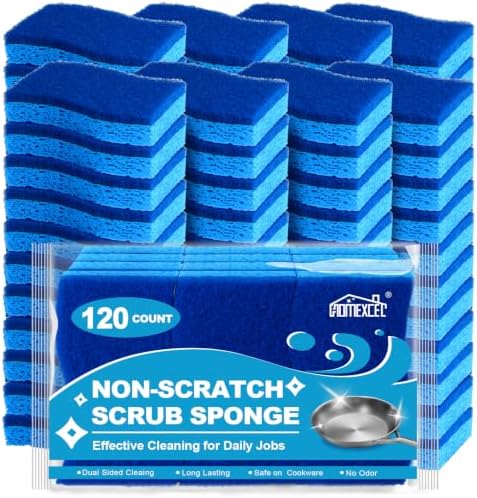 HOMEXCEL Sponges Kitchen 120Pack, Non Scratch Scrub Dish Sponge for Dishes by HOMEXCEL