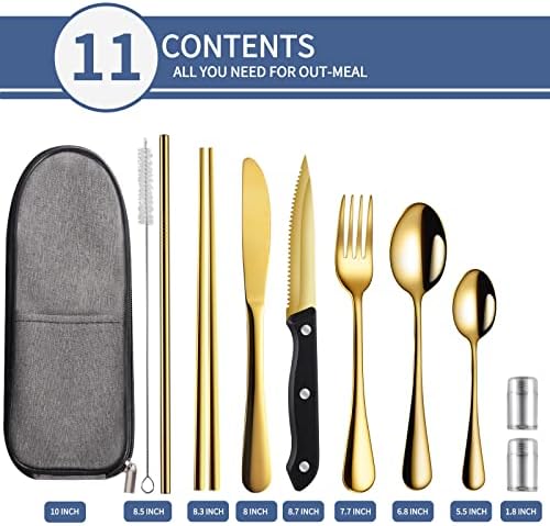 Logcow Travel Utensils with Case,Reusable Utensils,Portable Travel Camping Cutlery Set,Stainless Steel Flatware Set,Lunch Boxes Workplace Camping School Picnic (Gold) - Image 2