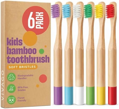 VIVAGO Kids Toothbrush - Kids Bamboo Toothbrushes with Soft Bristles 6 Pack by VIVAGO