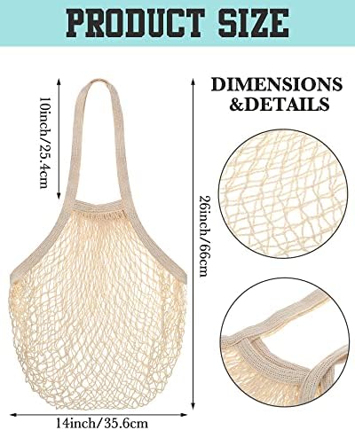 Eccliy 12Pcs Reusable Cotton Mesh Grocery Bag with Handle, Beige, 10 in - Image 3