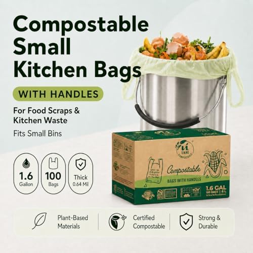 UNNI 1.6 Gallon Compostable Bags with Easy-Tie Handles, 6 Liter, 100 Count - Image 2