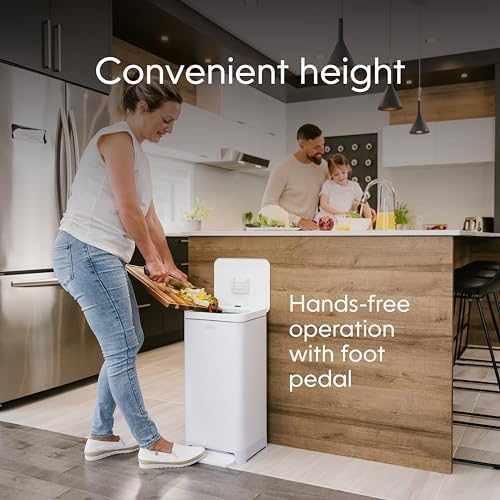Compost Genie Kitchen Compost Bin, White Stainless-Steel Large, 3.6 Gallon, Indoor Odorless Composting, Hands-Free, Washable Parts, Includes 8 Tear-Off Compostable Bags and 4 Carbon Filters - Image 4