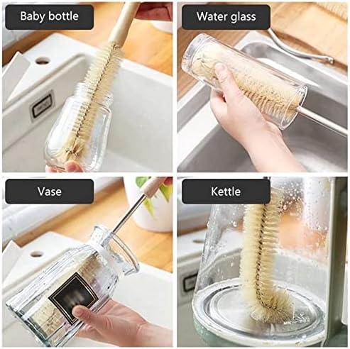 Natural Bristle Bottle Brush, Long Wooden Handle for Narrow - Image 4