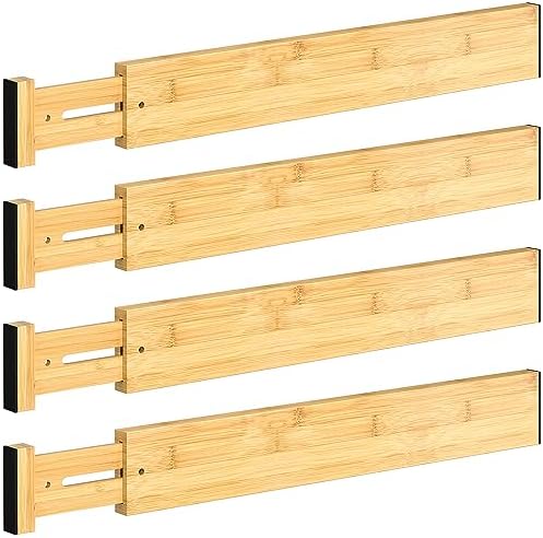 DUCOO 4 PCS Drawer Divider, 17"-22" Adjustable Bamboo Drawer Dividers Organizers, Expandable Separators for Kitchen, Clothes, Dressers, Home, Office by Unknown