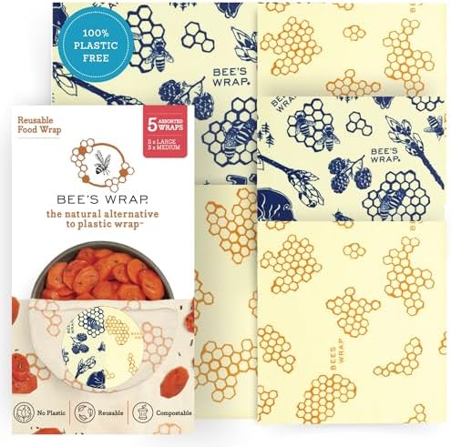 Bee's Wrap Beeswax Food Wraps, 5 Pack Assorted - Honeycomb & Bees & Bears by BeesWrap