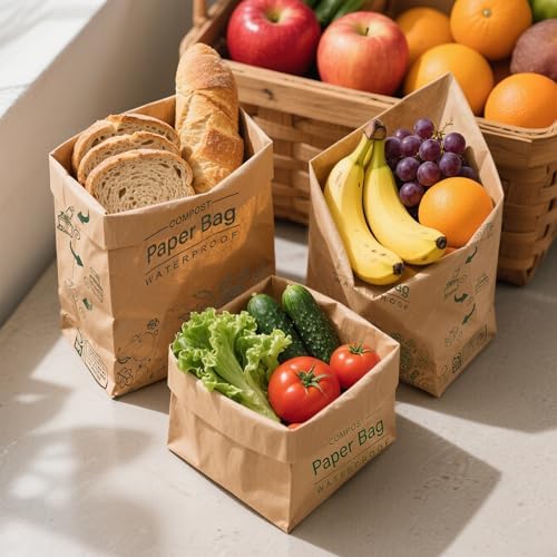 Compostable Paper Bag Leakproof Kitchen Food Waste Bag 30 Bags Waterproof Bin Liner with BPI Certified - Image 7
