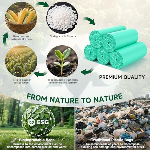 3 Gallon Trash Bag Bathroom Green-Unscented - Small Kitchen Mini Garbage Bags Biodegradable Compostable 100 Count Strong Can Bin Liners for Car Office Bulk Waste Basket Liner Heihaily - Image 3