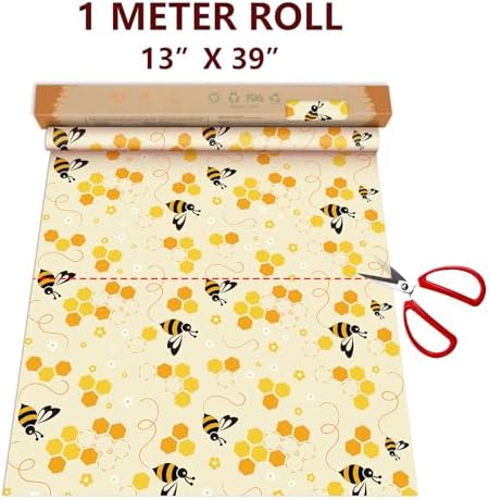 Beeswax Wraps for Food Roll(13x39inch), Organic Beeswax Wrap Beeswax Food Wraps Reusable Food Wrap Sustainable Beeswax Paper Beeswax Sandwich Wrap Beeswax Storage Cloth (Bees) - Image 5