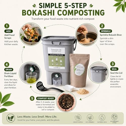 Indoor Bokashi Composter Starter Kit, Gray & Gray, 2 Bin - Image 3
