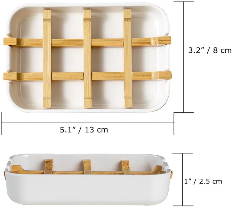 Classic Bamboo Fiber Soap/Sponge Dishes, Bar Sink Soap Holder, Bathroom Small Soap Tray, White - Image 2