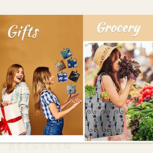 BeeGreen Shopping Bags Cloth Grocery Bags Foldable Travel Bag Tote Bags Bulk - Reusable Gift Bags with Handles (6 Pack) - Heavy Duty Large Washable Animal Holiday Design for Women Travel & Groceries​ - Image 2