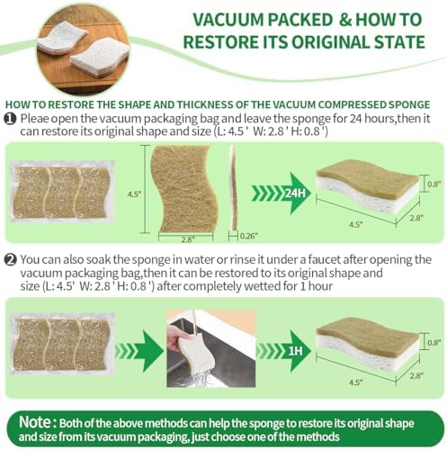 Sponges Kitchen Natural Dish Sponge Plant-Based Biodegradable Compostable Cellulose with Coconut Scrubber Sponge Non Scratch Eco Friendly Kitchen sponges for Kitchen Dishes（Pack of 16） - Image 6