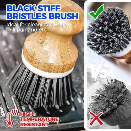 Holikme Bamboo Palm Brush Dish Brushes Round Vegetable Brush,Yellow - Image 4