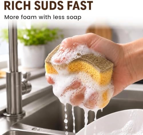 12 PCS Natural Sponges Kitchen, Dish Sponges with Coconut Scrub - Image 7