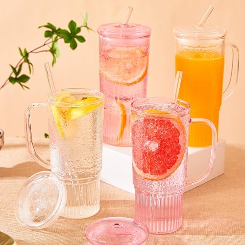 JunVpic Glass Tumbler, 24 oz Glass Cup with Lid, Straw and Handle - Image 5