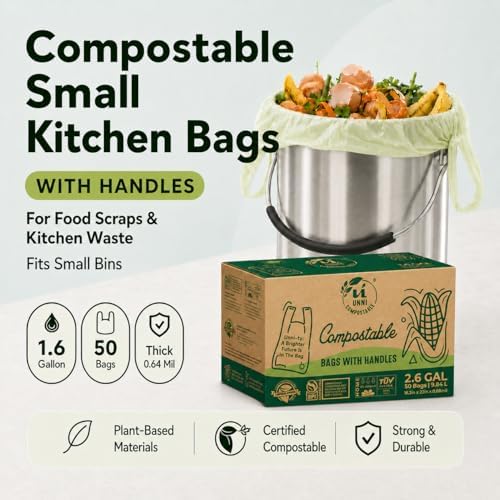 UNNI 2.6 Gallon Compostable Bags with Easy-Tie Handles, 10 Liter, 50 Count - Image 2
