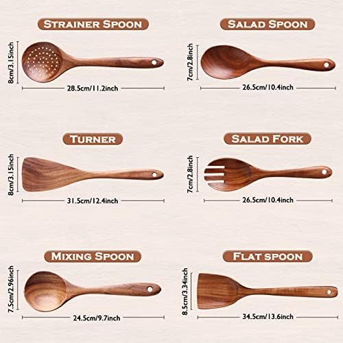 6-Piece Teak Wood Cooking Utensil Set, Wooden Spoons for Cooking - Image 2