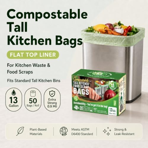 UNNI Compostable Bags, 13 Gallon, 50 Count, 49.2 Liter, Extra Thick 0.9 Mil - Image 2