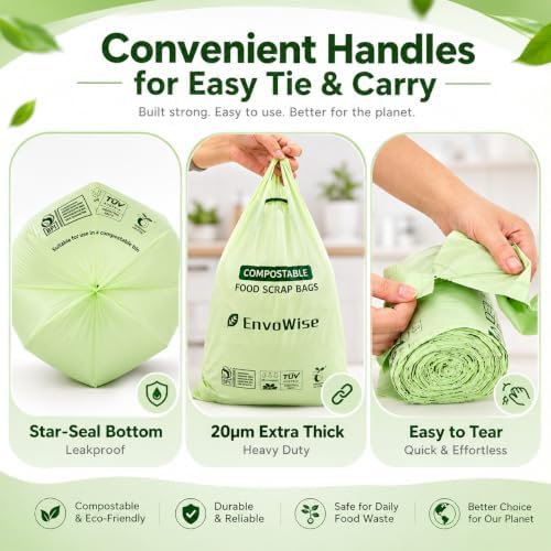 Compostable Food Scrap Bags, 2.6 Gal /10L, Handle-Tie, 100 Count - Image 3