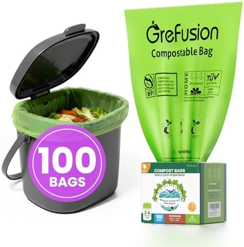 GreFusion 2.6 Gallon Compostable Trash Bags, 100 Count, Extra Thick 0.71 Mil, Certified by BPI and ASTM D6400, Perfect Fit for Small Trash Cans - Image 2