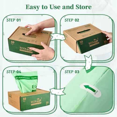 ECOLipak 33 Gallon 50 Count Large Compostable Trash Garbage Bags for Lawn - Image 5